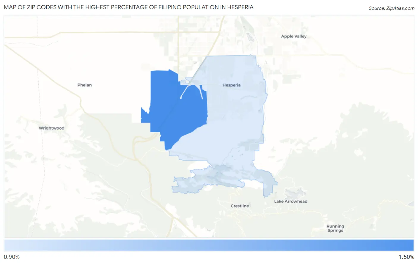 Zip Codes with the Highest Percentage of Filipino Population in Hesperia Map