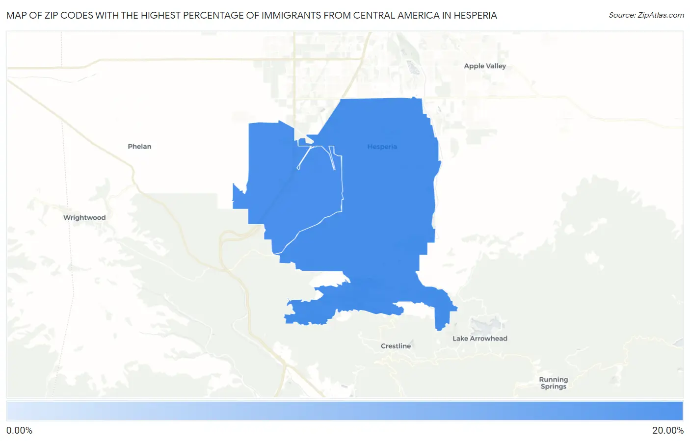 Zip Codes with the Highest Percentage of Immigrants from Central America in Hesperia Map