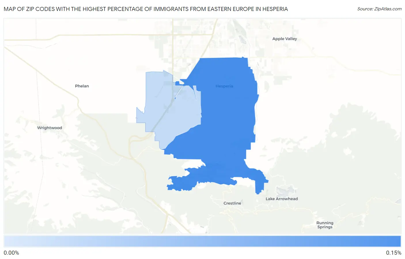 Zip Codes with the Highest Percentage of Immigrants from Eastern Europe in Hesperia Map