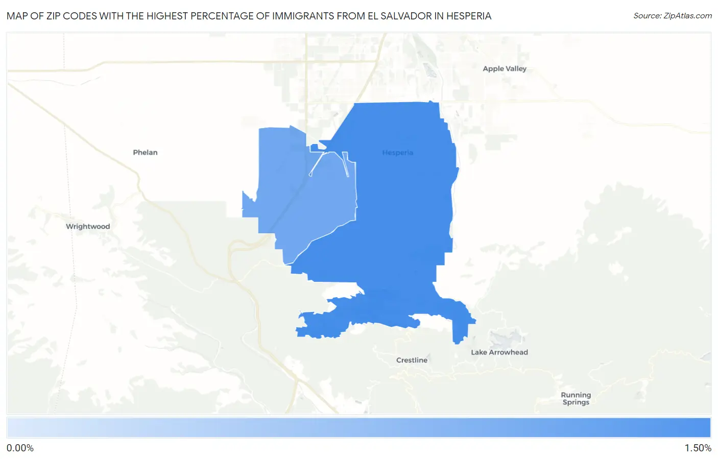 Zip Codes with the Highest Percentage of Immigrants from El Salvador in Hesperia Map
