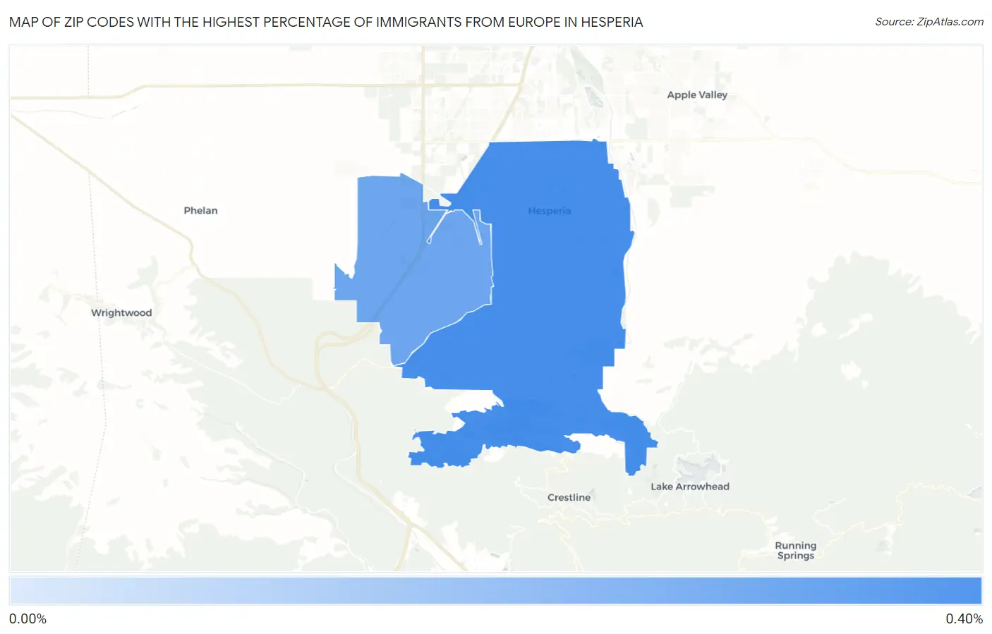 Zip Codes with the Highest Percentage of Immigrants from Europe in Hesperia Map