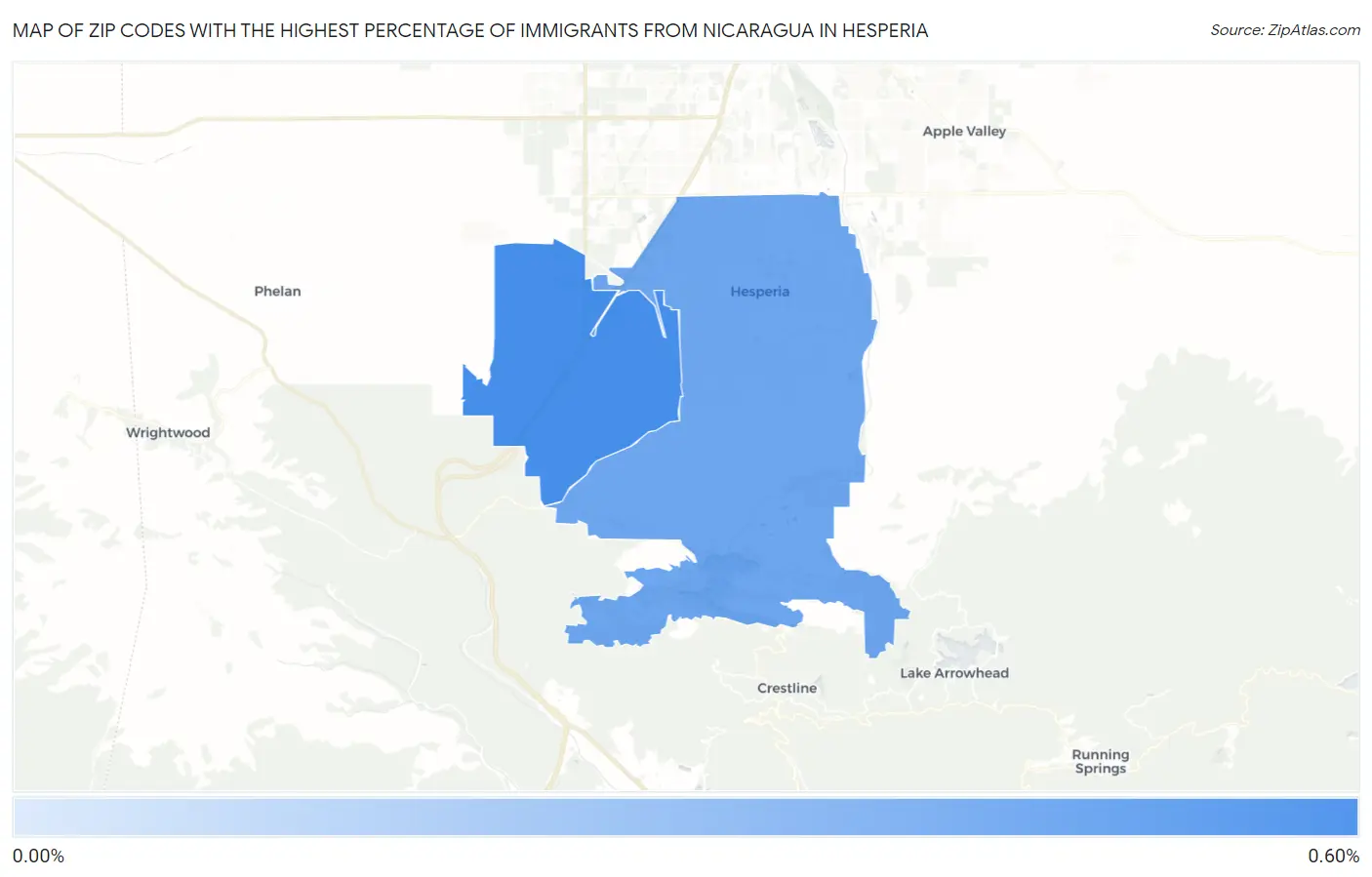 Zip Codes with the Highest Percentage of Immigrants from Nicaragua in Hesperia Map