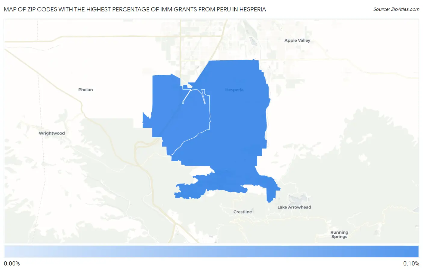Zip Codes with the Highest Percentage of Immigrants from Peru in Hesperia Map