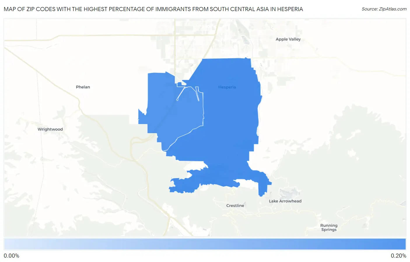 Zip Codes with the Highest Percentage of Immigrants from South Central Asia in Hesperia Map