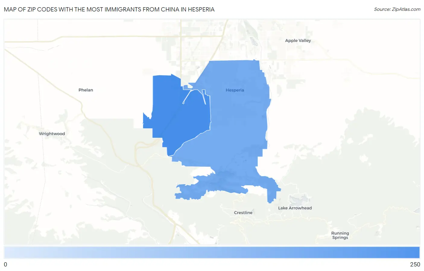 Zip Codes with the Most Immigrants from China in Hesperia Map