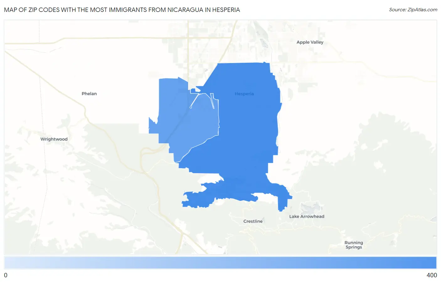 Zip Codes with the Most Immigrants from Nicaragua in Hesperia Map