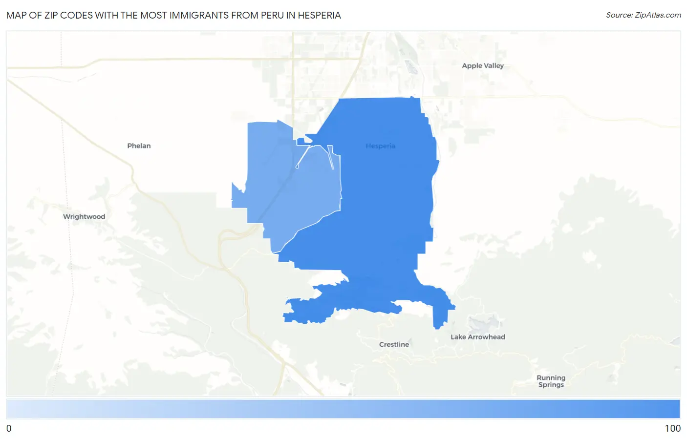 Zip Codes with the Most Immigrants from Peru in Hesperia Map