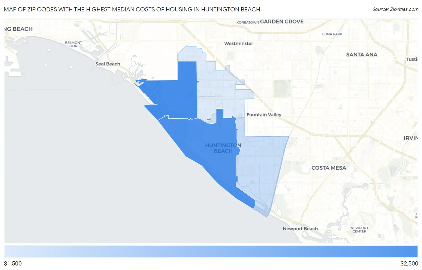 Zip Codes with the Highest Median Costs of Housing in Huntington Beach Map