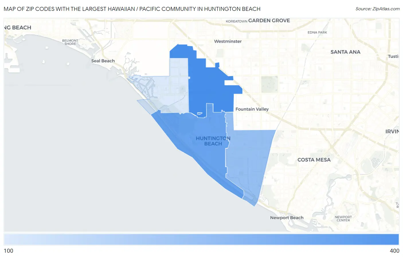 Zip Codes with the Largest Hawaiian / Pacific Community in Huntington Beach Map