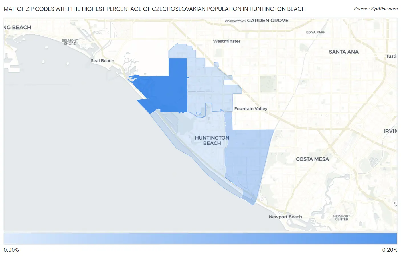 Zip Codes with the Highest Percentage of Czechoslovakian Population in Huntington Beach Map