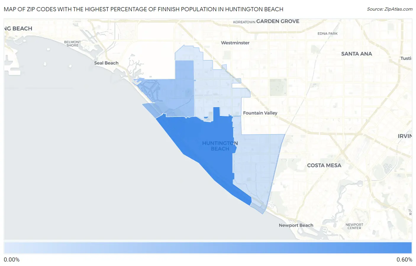 Zip Codes with the Highest Percentage of Finnish Population in Huntington Beach Map
