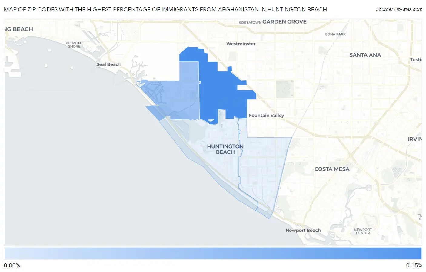 Zip Codes with the Highest Percentage of Immigrants from Afghanistan in Huntington Beach Map