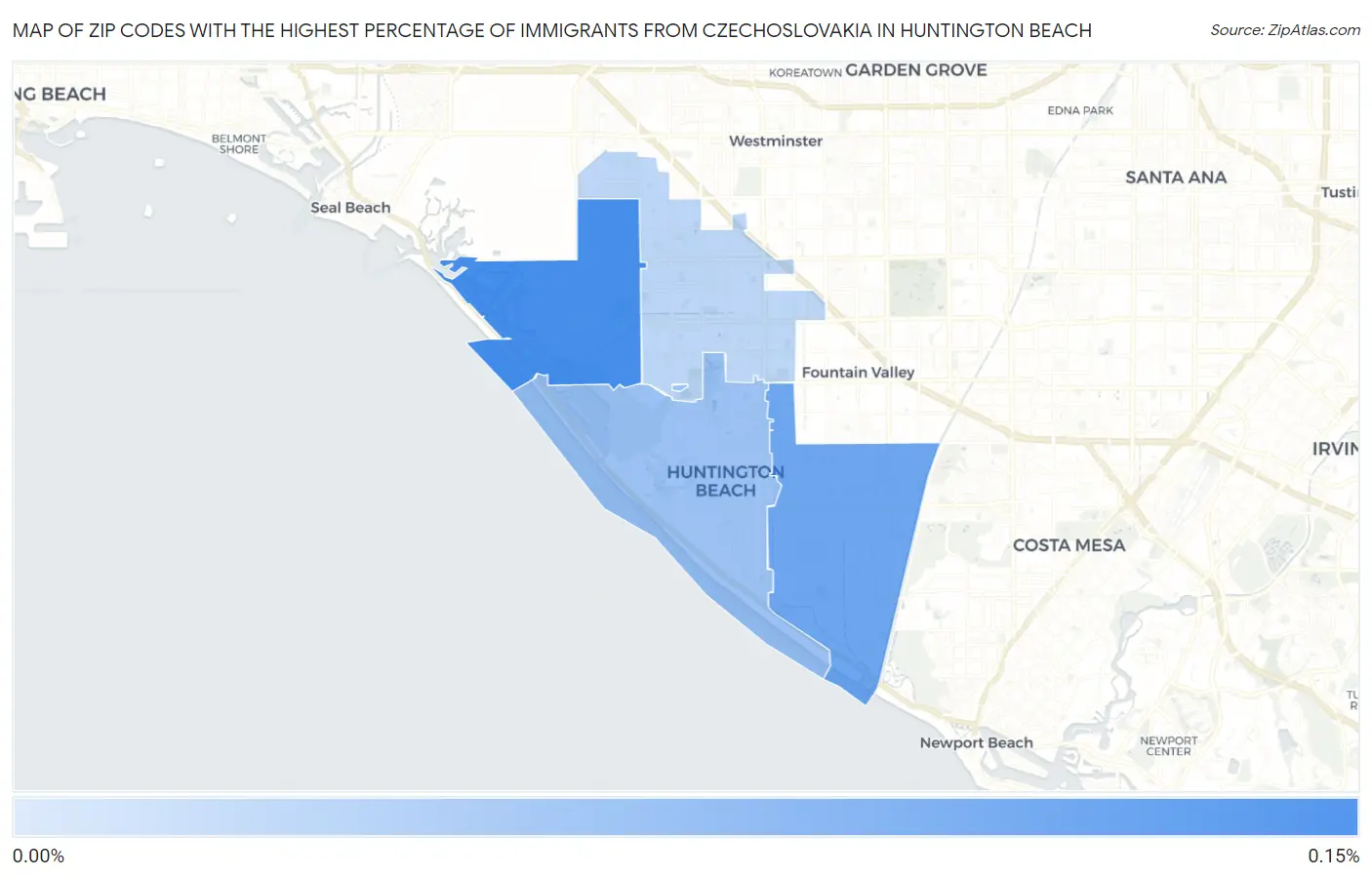 Zip Codes with the Highest Percentage of Immigrants from Czechoslovakia in Huntington Beach Map