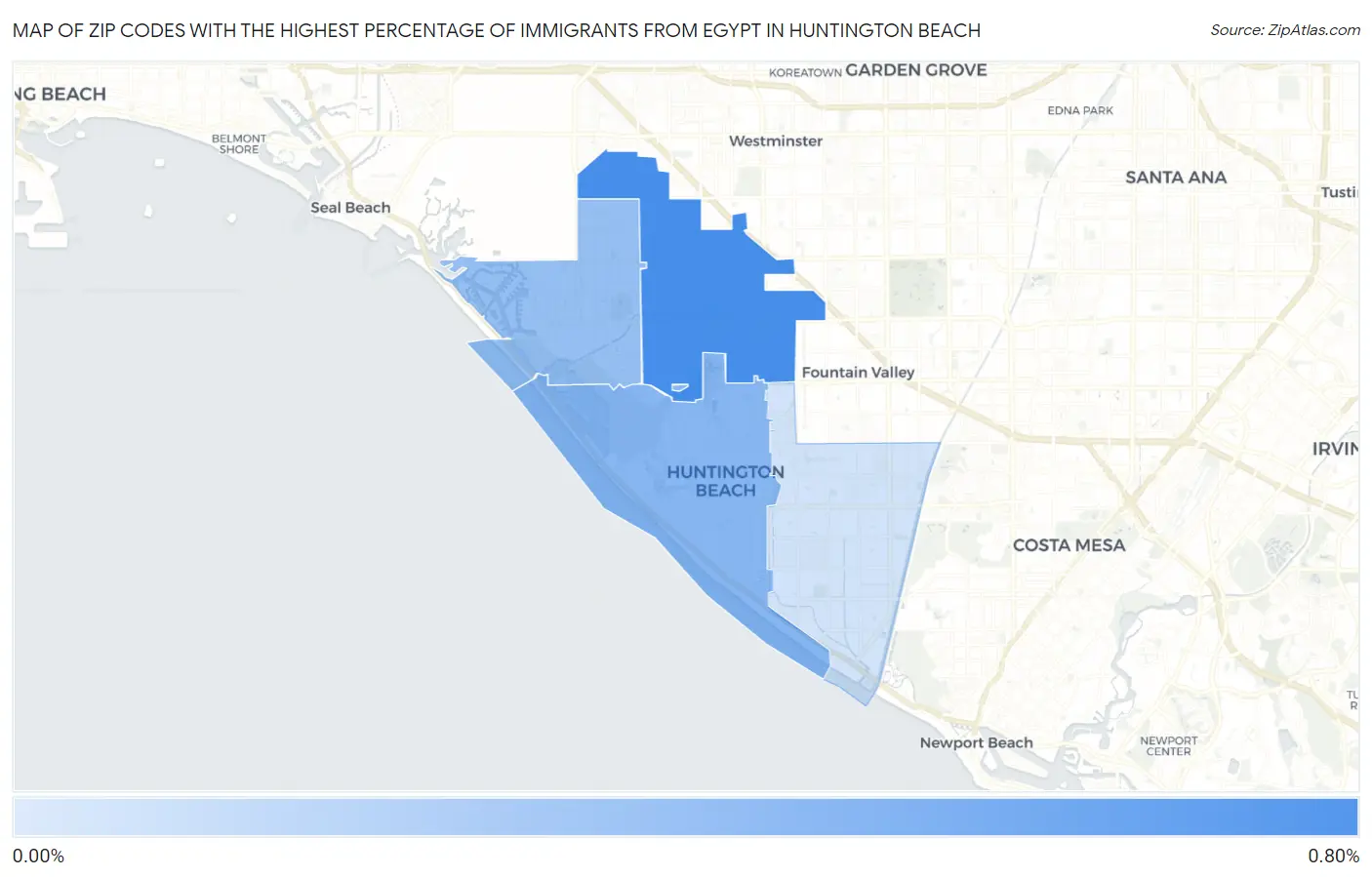 Zip Codes with the Highest Percentage of Immigrants from Egypt in Huntington Beach Map