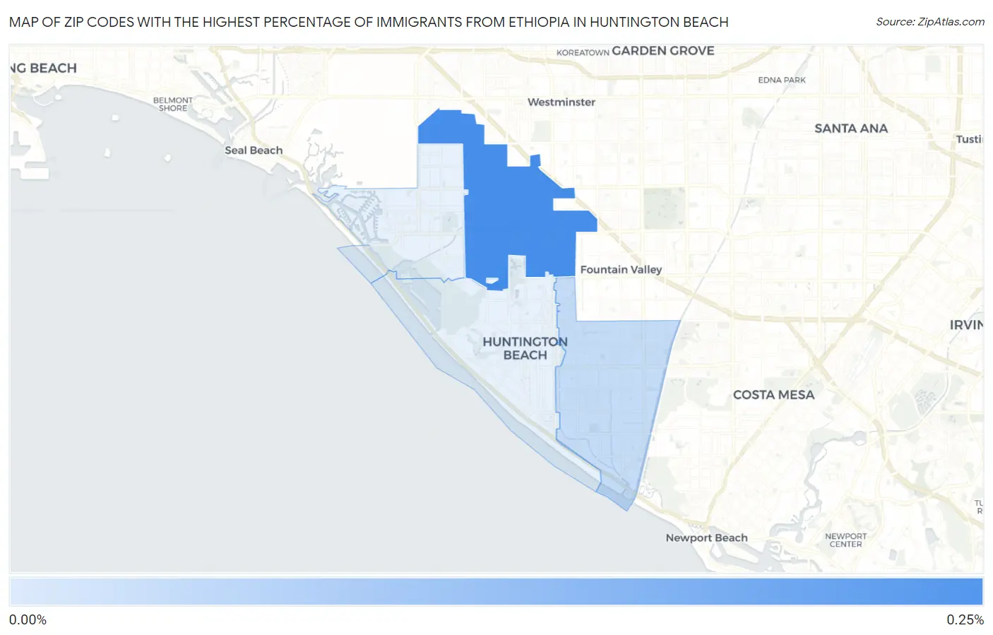 Zip Codes with the Highest Percentage of Immigrants from Ethiopia in Huntington Beach Map