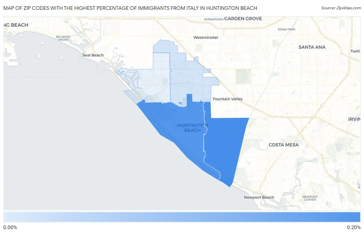 Zip Codes with the Highest Percentage of Immigrants from Italy in Huntington Beach Map