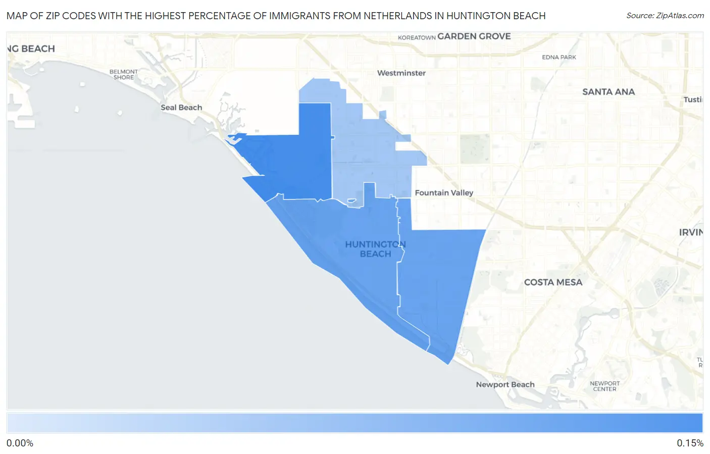 Zip Codes with the Highest Percentage of Immigrants from Netherlands in Huntington Beach Map