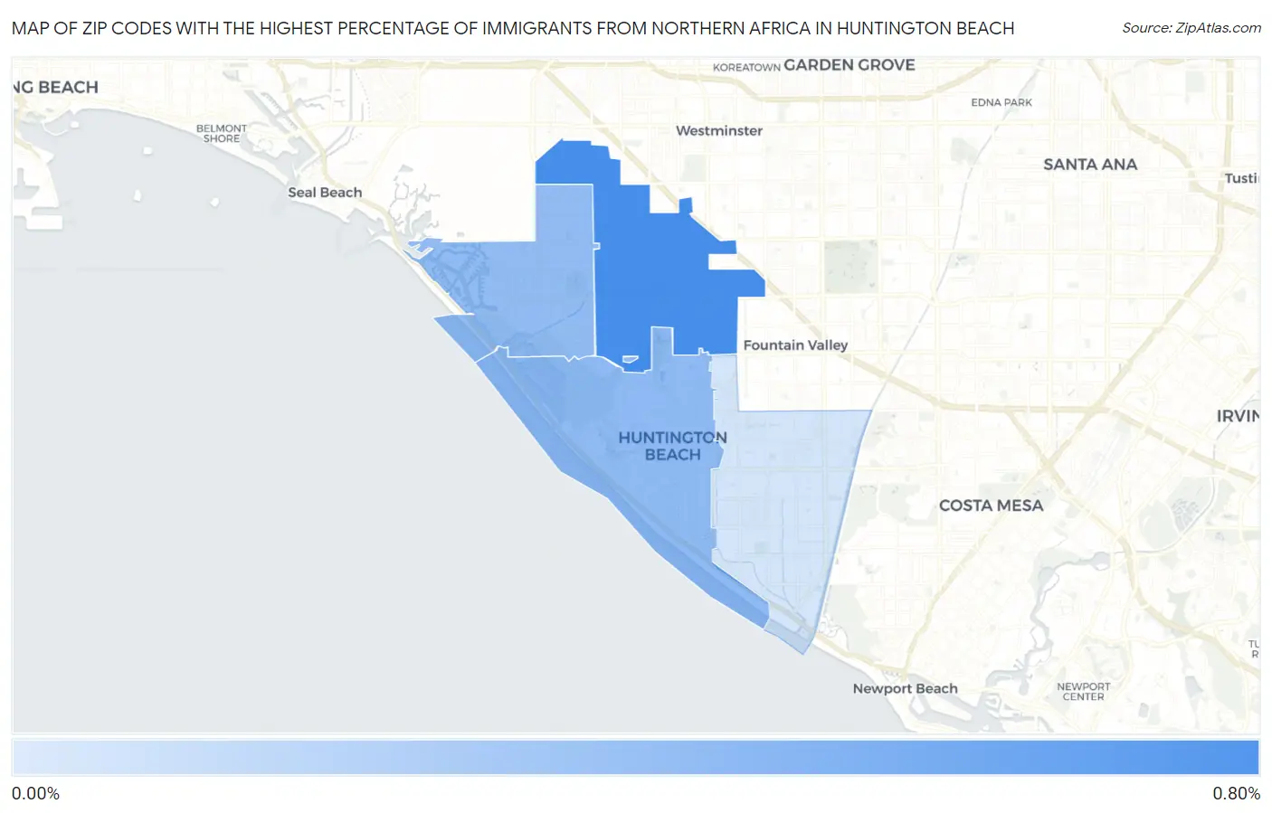 Zip Codes with the Highest Percentage of Immigrants from Northern Africa in Huntington Beach Map