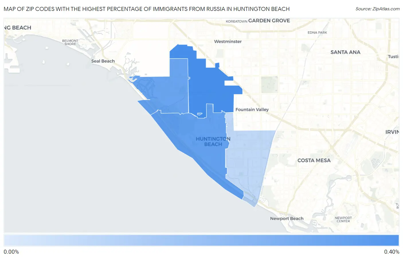 Zip Codes with the Highest Percentage of Immigrants from Russia in Huntington Beach Map