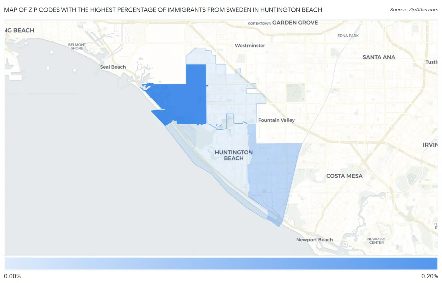 Zip Codes with the Highest Percentage of Immigrants from Sweden in Huntington Beach Map