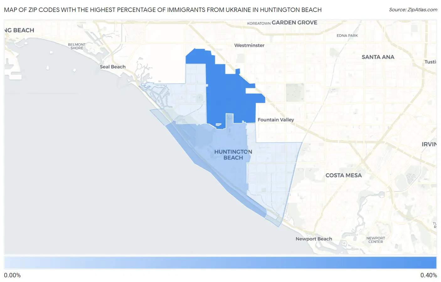 Zip Codes with the Highest Percentage of Immigrants from Ukraine in Huntington Beach Map