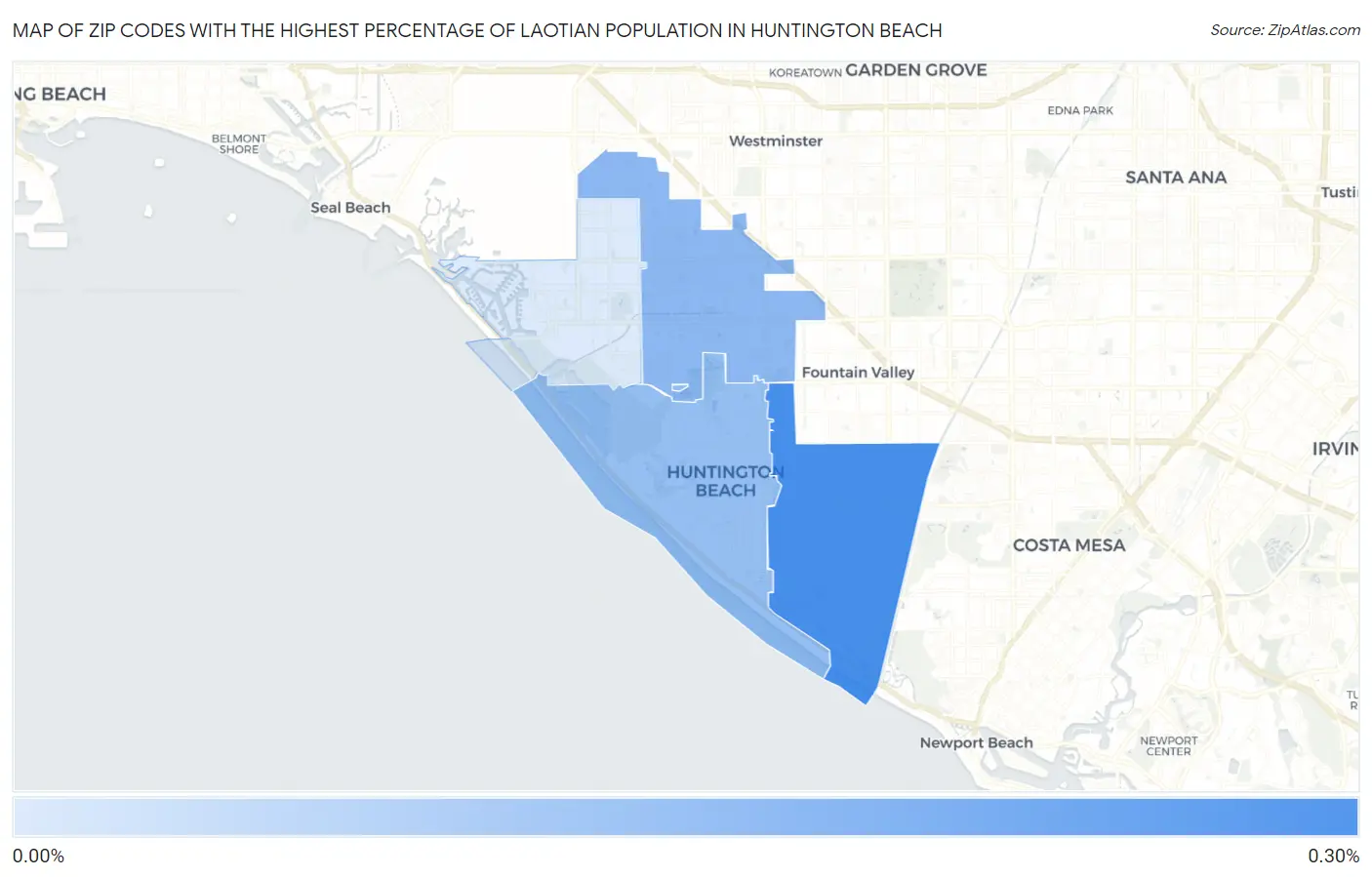 Zip Codes with the Highest Percentage of Laotian Population in Huntington Beach Map