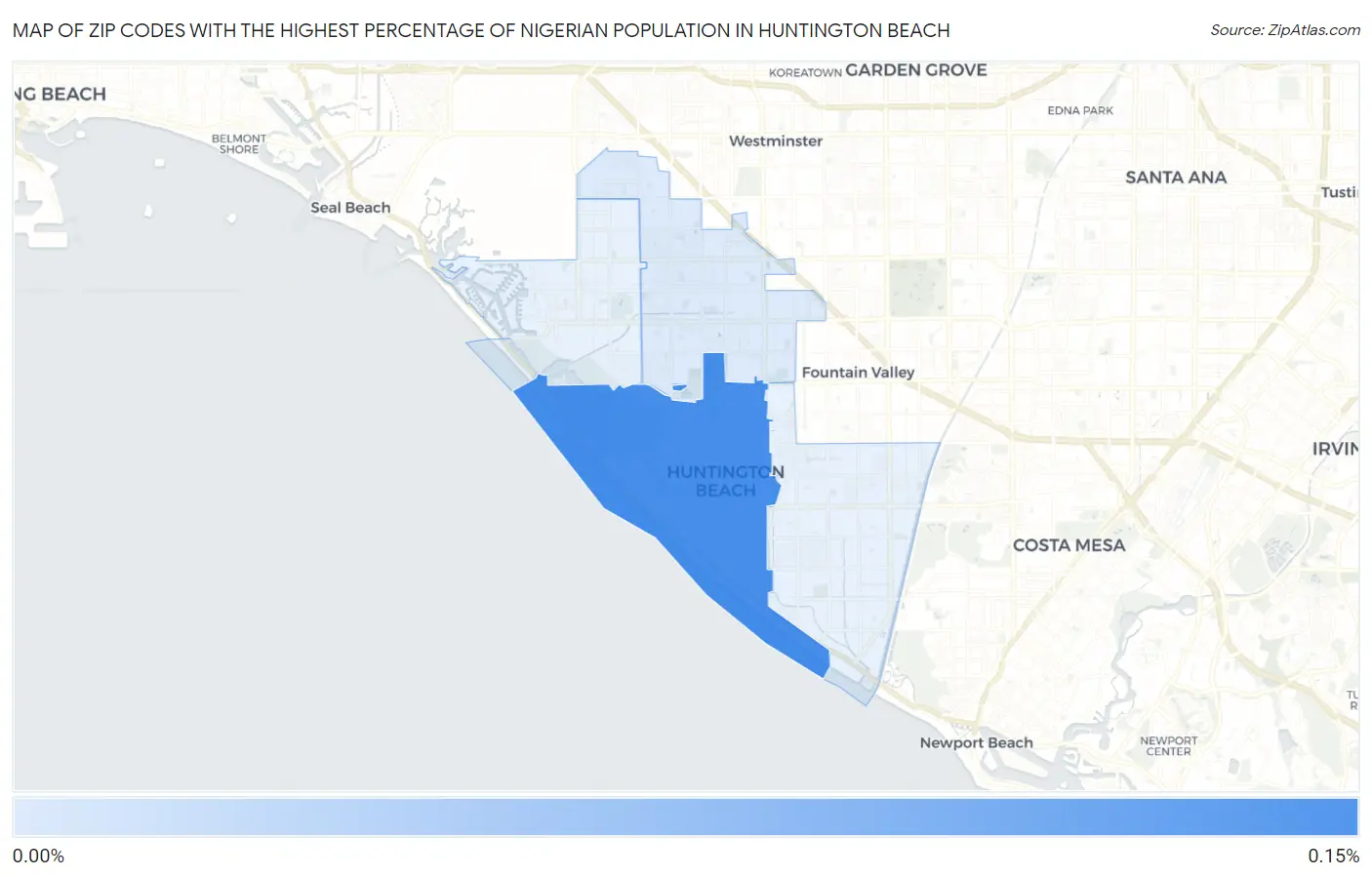 Zip Codes with the Highest Percentage of Nigerian Population in Huntington Beach Map