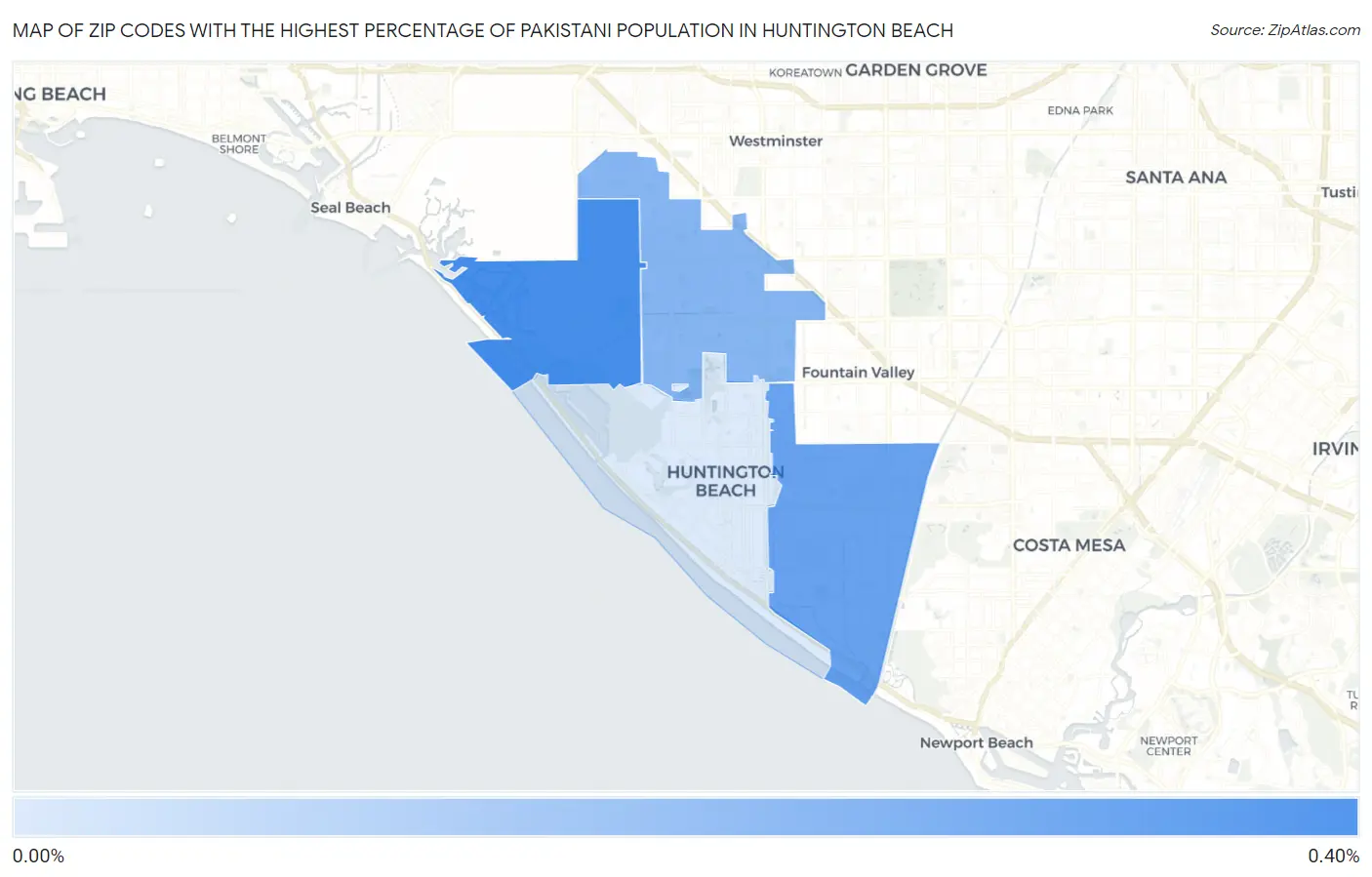 Zip Codes with the Highest Percentage of Pakistani Population in Huntington Beach Map