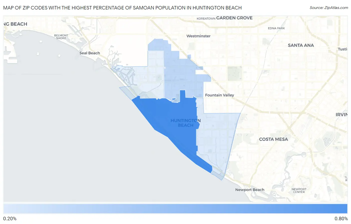 Zip Codes with the Highest Percentage of Samoan Population in Huntington Beach Map