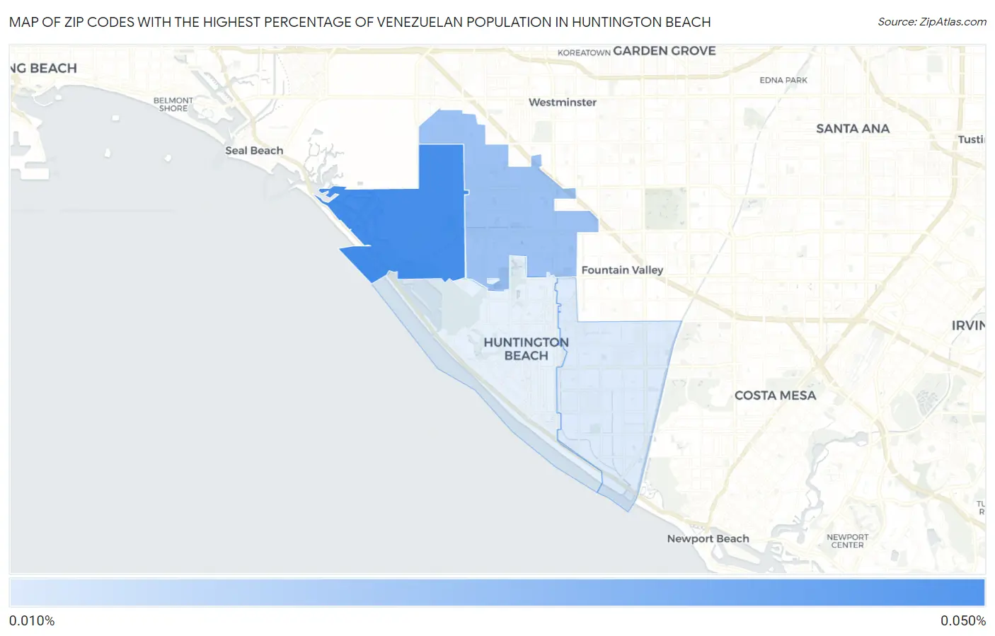 Zip Codes with the Highest Percentage of Venezuelan Population in Huntington Beach Map