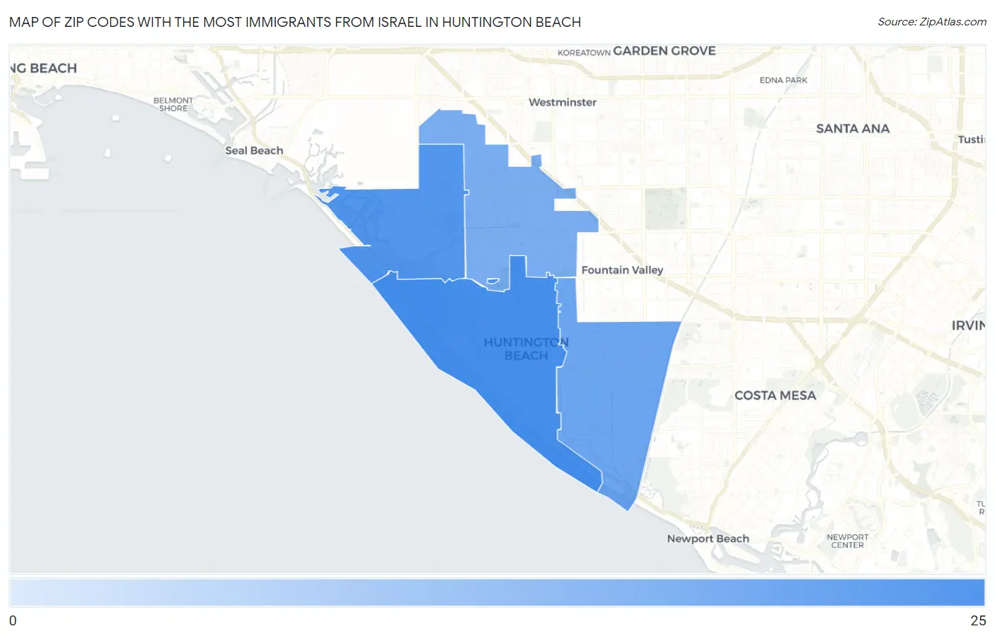 Zip Codes with the Most Immigrants from Israel in Huntington Beach Map