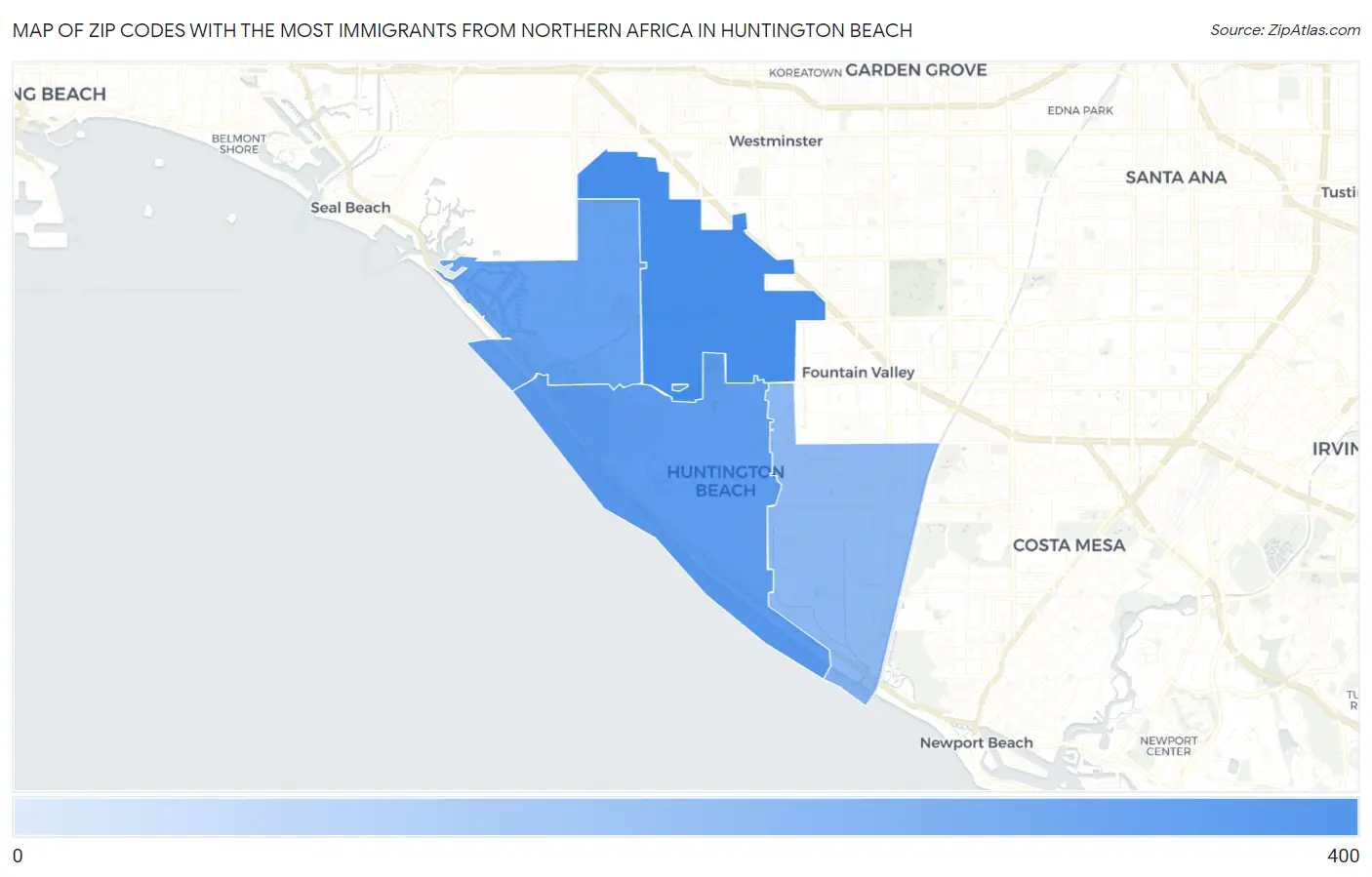 Zip Codes with the Most Immigrants from Northern Africa in Huntington Beach Map