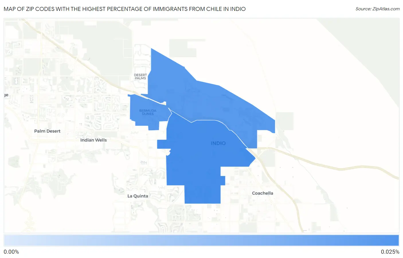 Zip Codes with the Highest Percentage of Immigrants from Chile in Indio Map