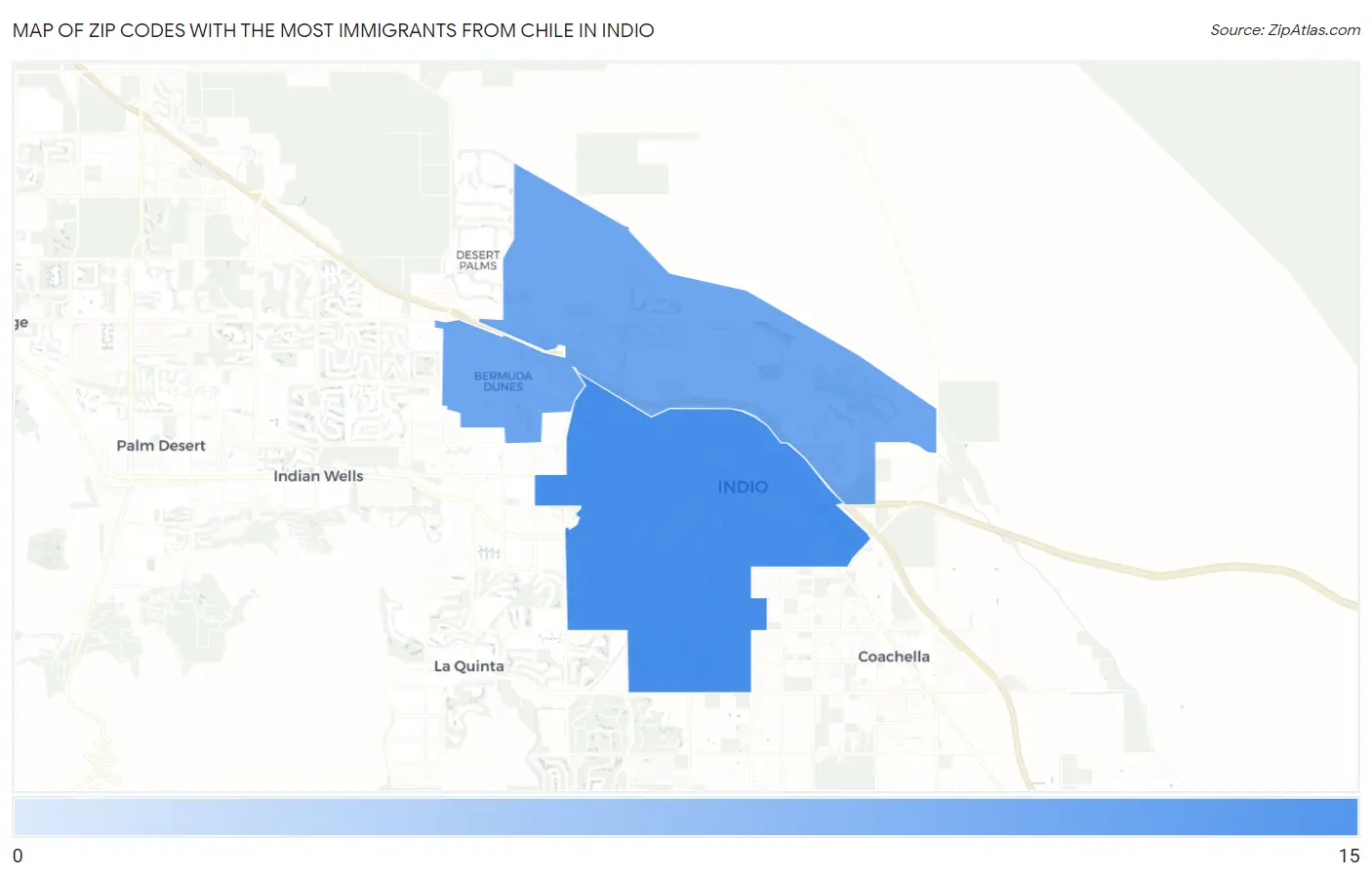Zip Codes with the Most Immigrants from Chile in Indio Map