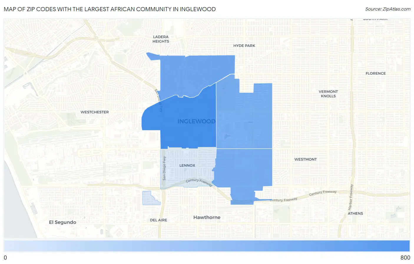 Zip Codes with the Largest African Community in Inglewood Map