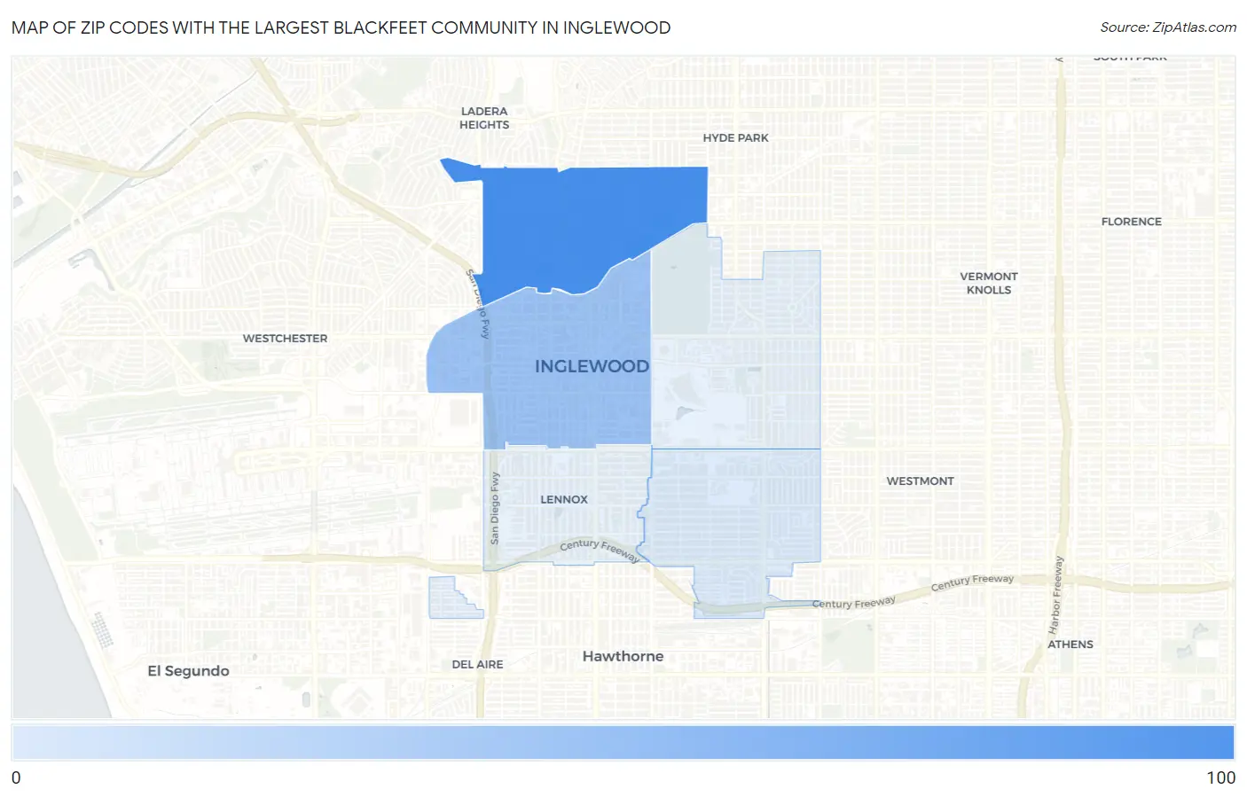 Zip Codes with the Largest Blackfeet Community in Inglewood Map