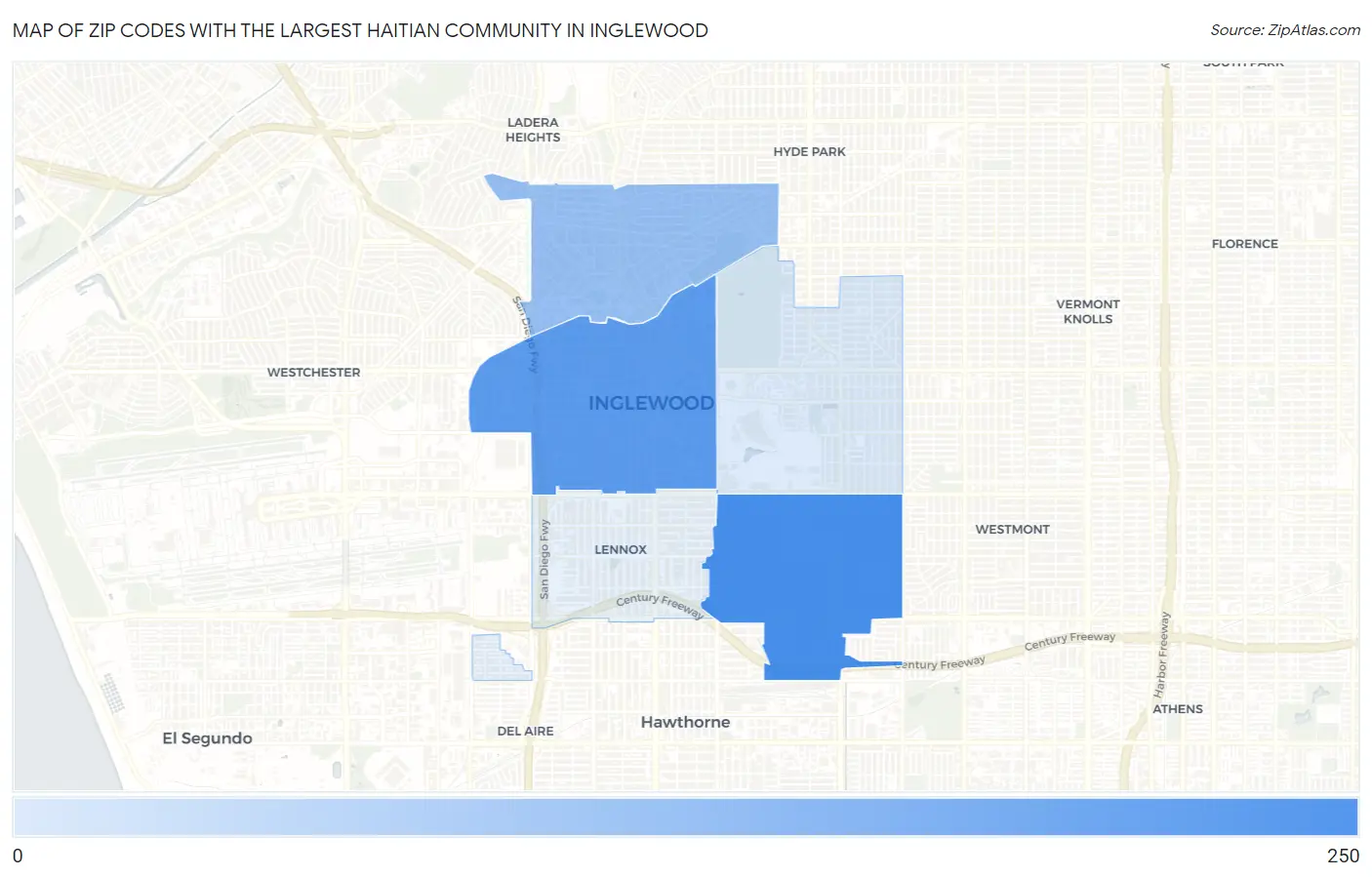 Zip Codes with the Largest Haitian Community in Inglewood Map