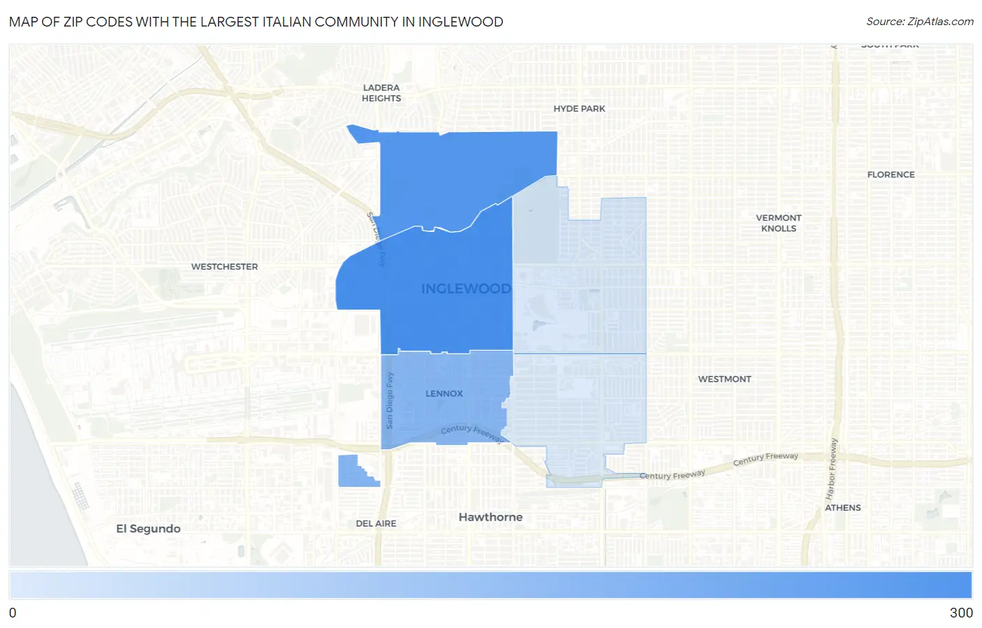 Zip Codes with the Largest Italian Community in Inglewood Map