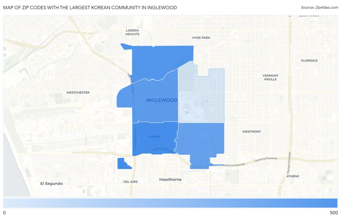 Zip Codes with the Largest Korean Community in Inglewood Map