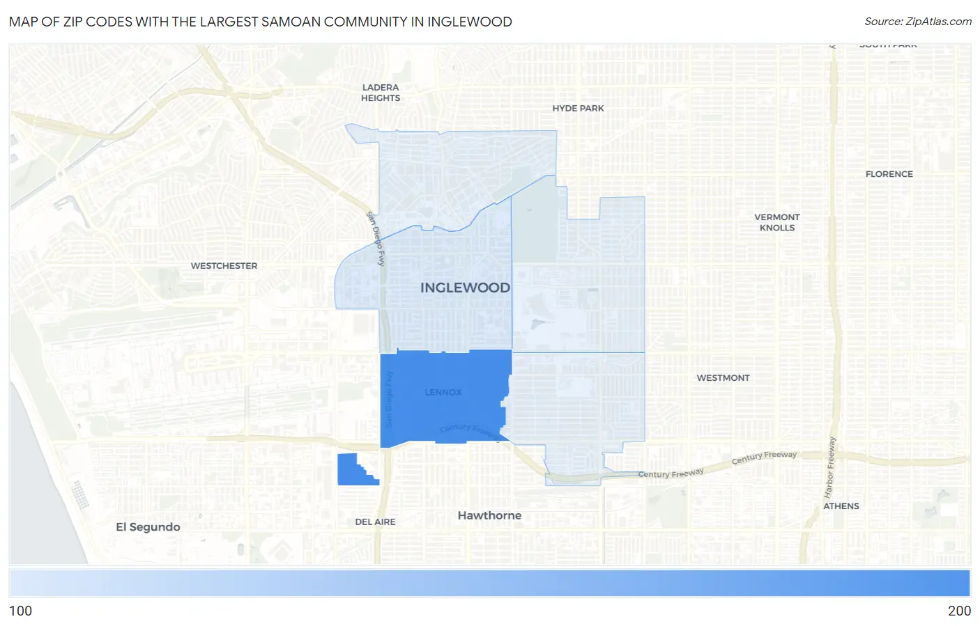 Zip Codes with the Largest Samoan Community in Inglewood Map