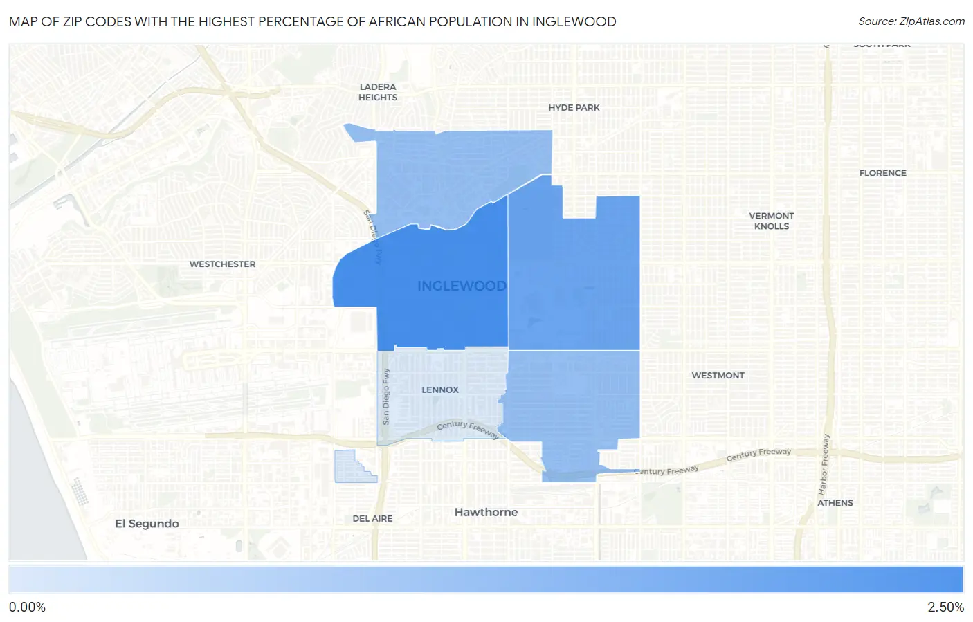 Zip Codes with the Highest Percentage of African Population in Inglewood Map