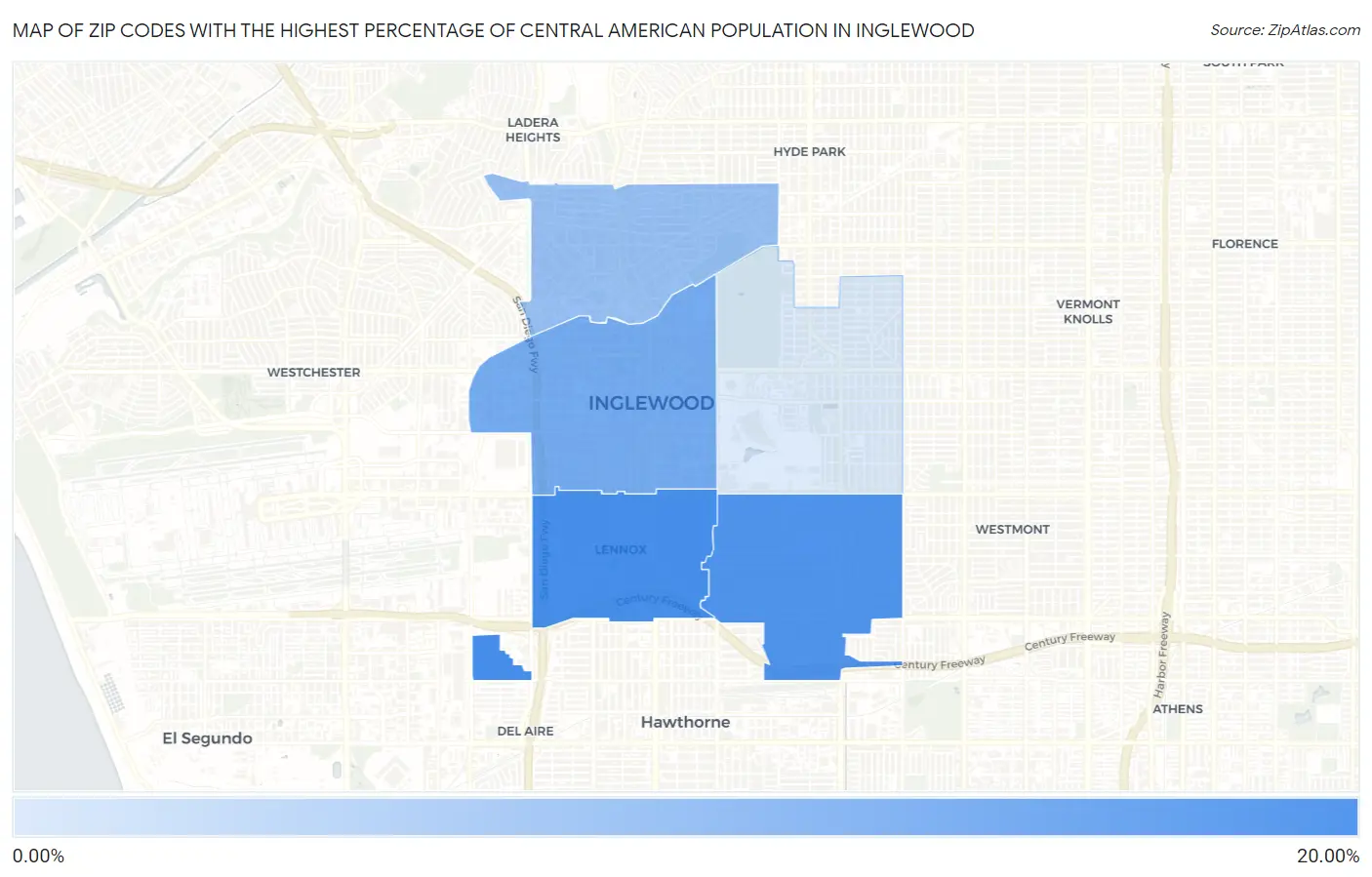 Zip Codes with the Highest Percentage of Central American Population in Inglewood Map