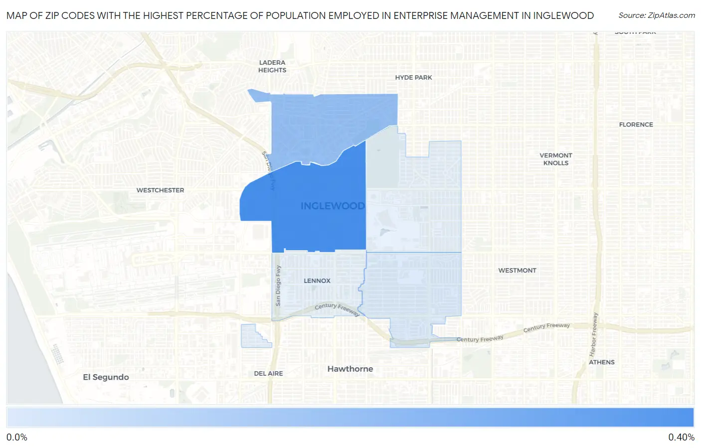 Zip Codes with the Highest Percentage of Population Employed in Enterprise Management in Inglewood Map