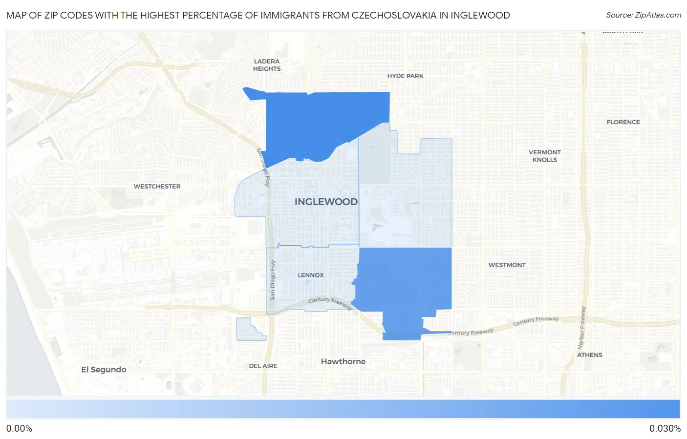 Zip Codes with the Highest Percentage of Immigrants from Czechoslovakia in Inglewood Map