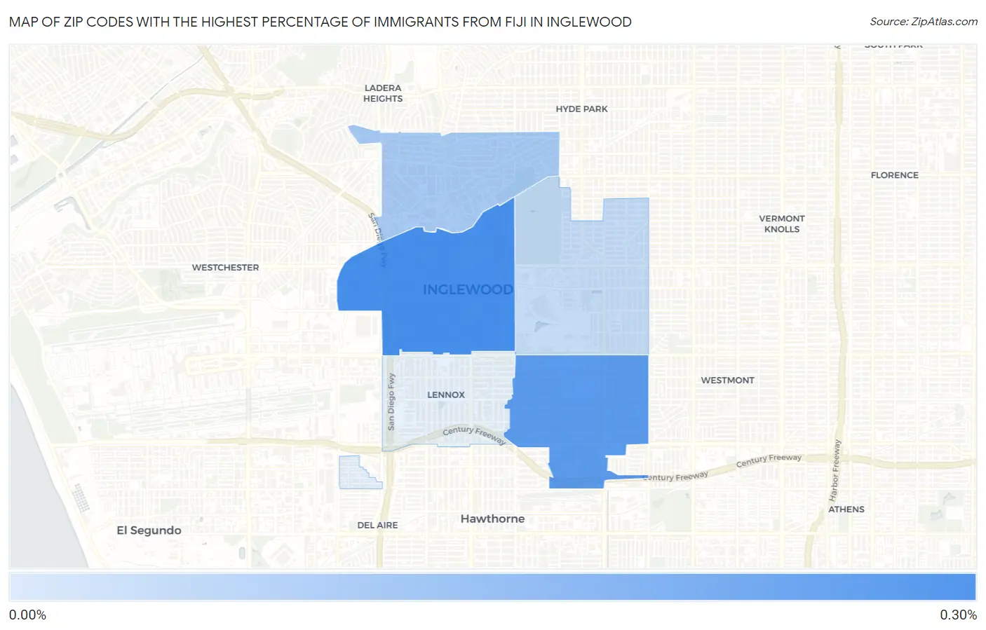 Zip Codes with the Highest Percentage of Immigrants from Fiji in Inglewood Map