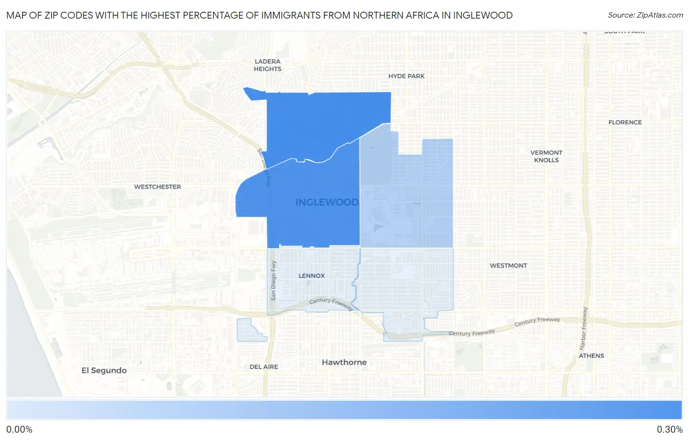 Zip Codes with the Highest Percentage of Immigrants from Northern Africa in Inglewood Map