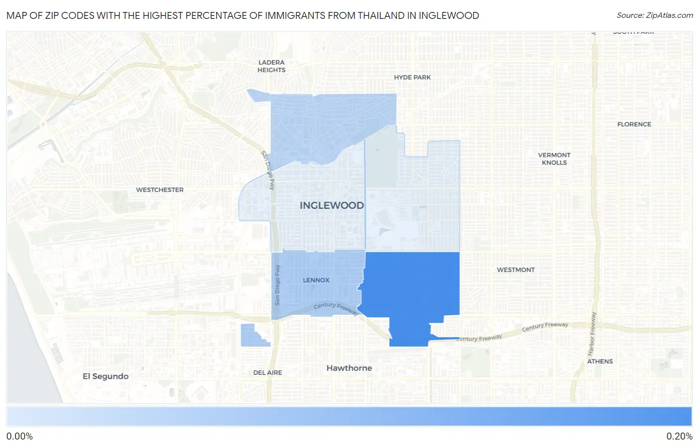 Zip Codes with the Highest Percentage of Immigrants from Thailand in Inglewood Map