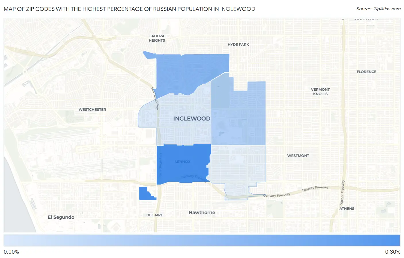 Zip Codes with the Highest Percentage of Russian Population in Inglewood Map