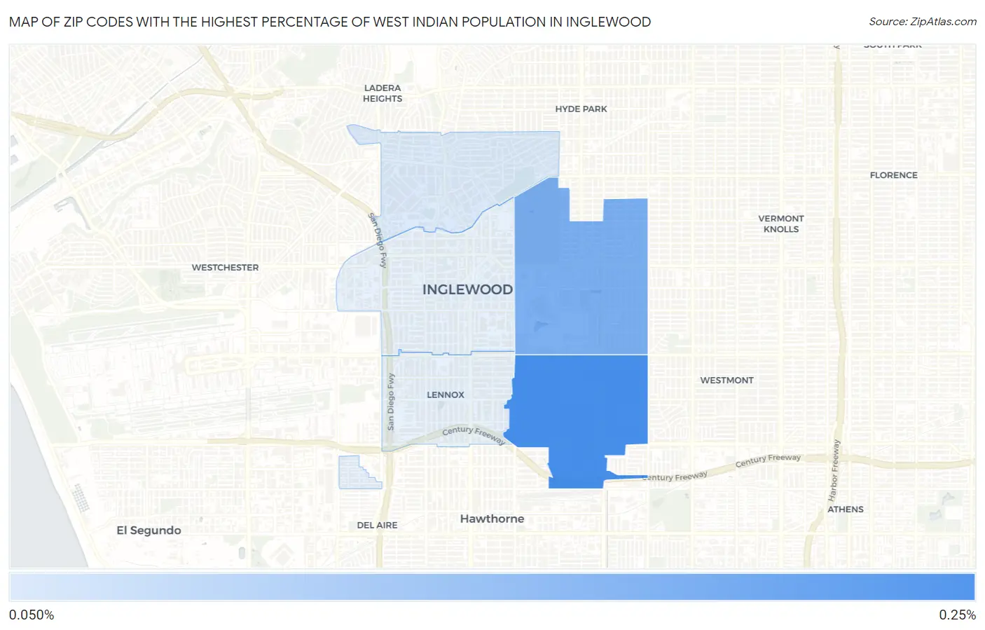 Zip Codes with the Highest Percentage of West Indian Population in Inglewood Map