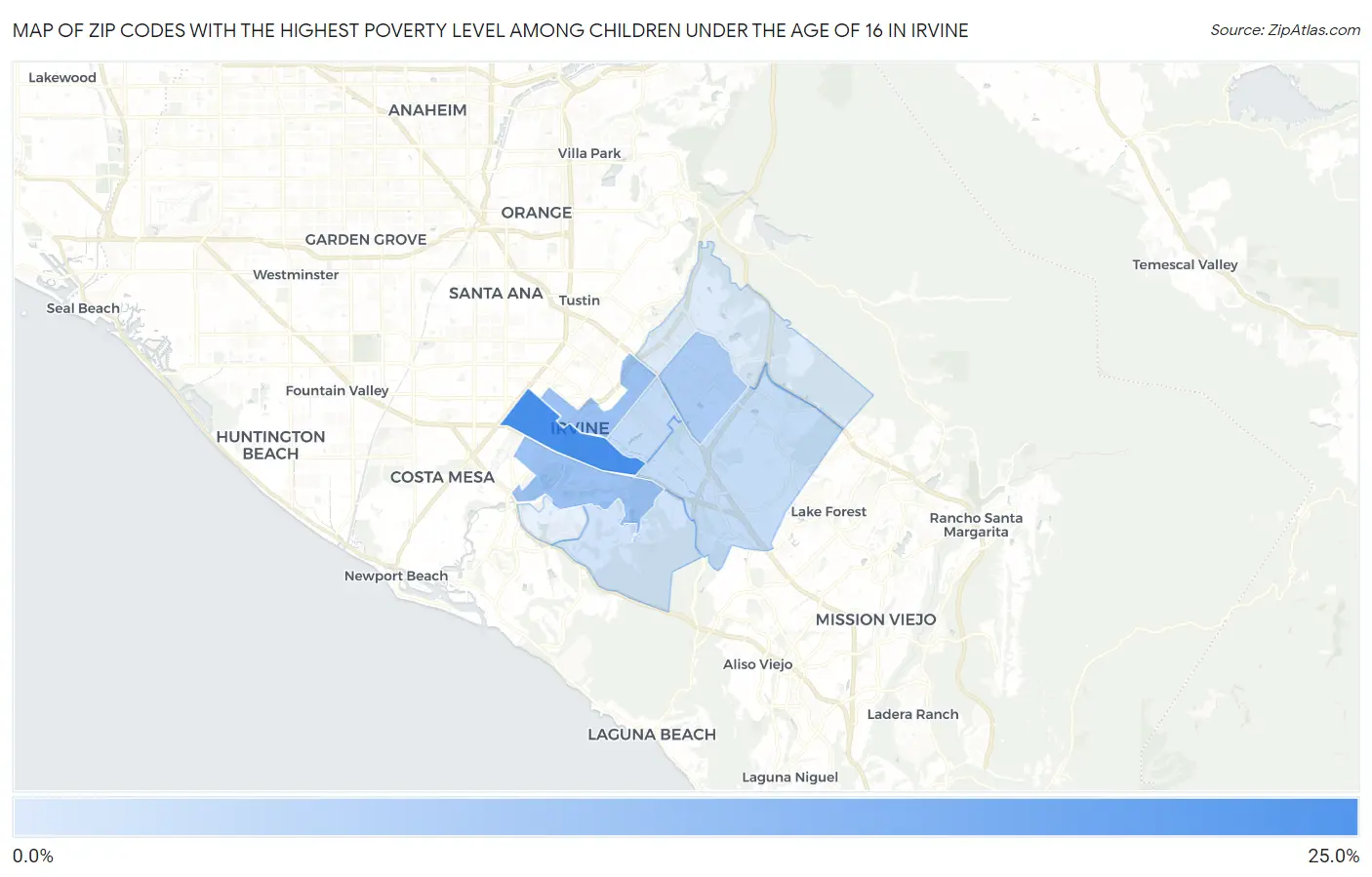Zip Codes with the Highest Poverty Level Among Children Under the Age of 16 in Irvine Map
